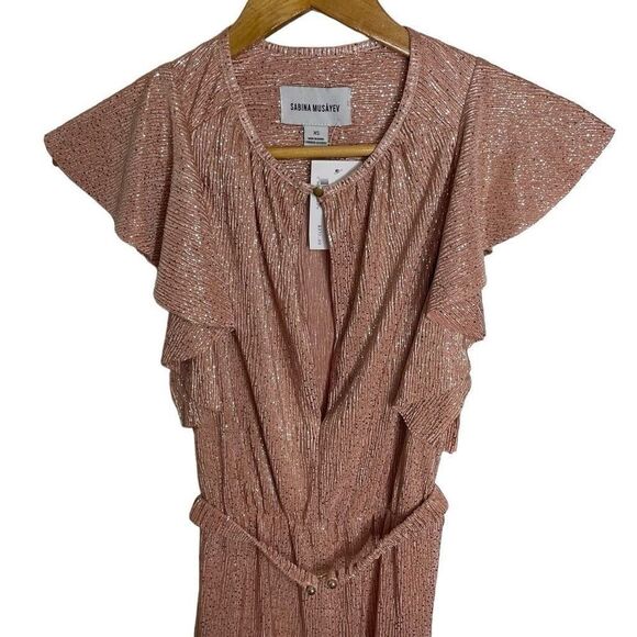 NWT Sabina Musayev Intermix Topaz Keyhole Shimmer Blush Pink Rose Gold Dress XS - Picture 6 of 9
